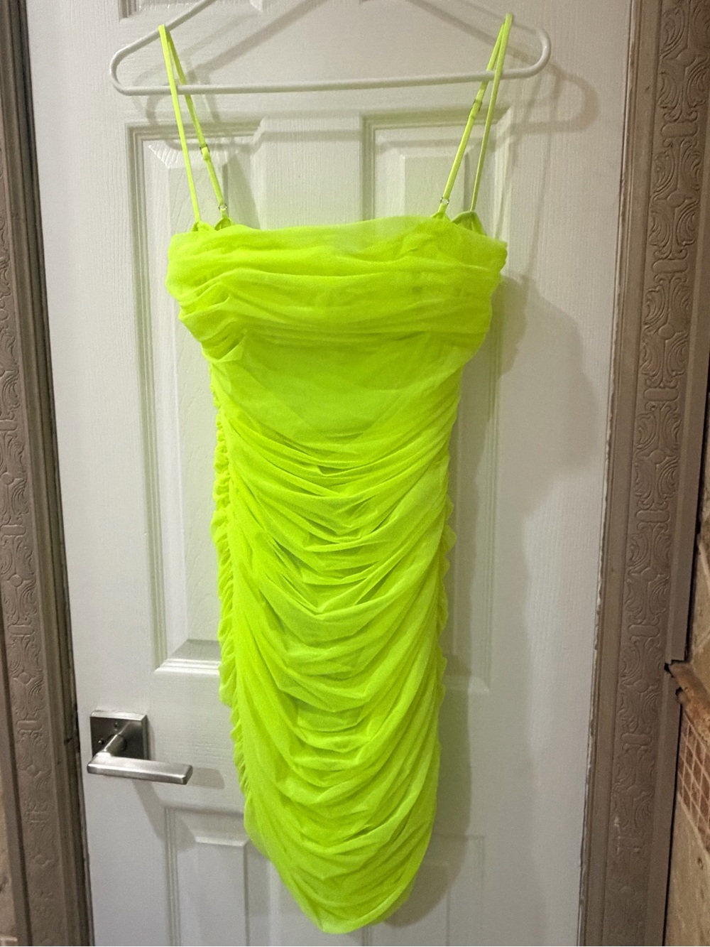 House of CB Neon Yellow Sleeveless Ruched Bodycon Dress
